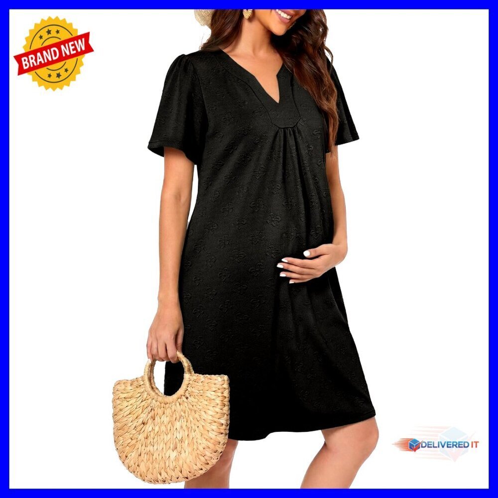 Casual Maternity Swing Dress V Neck Baby Doll Tunic Mini Oversized